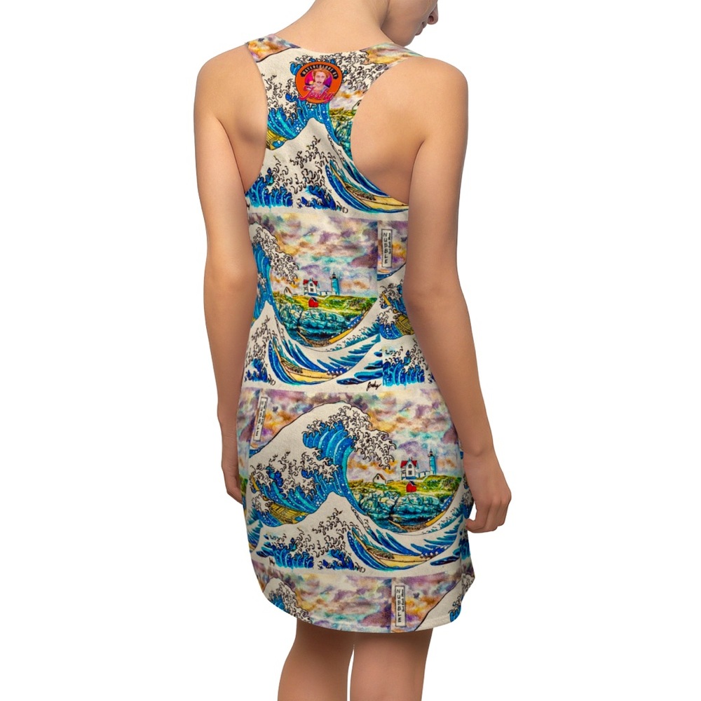 Great Wave Off Nubble Lighthouse York Beach Maine Watercolor Racerback Art Dress